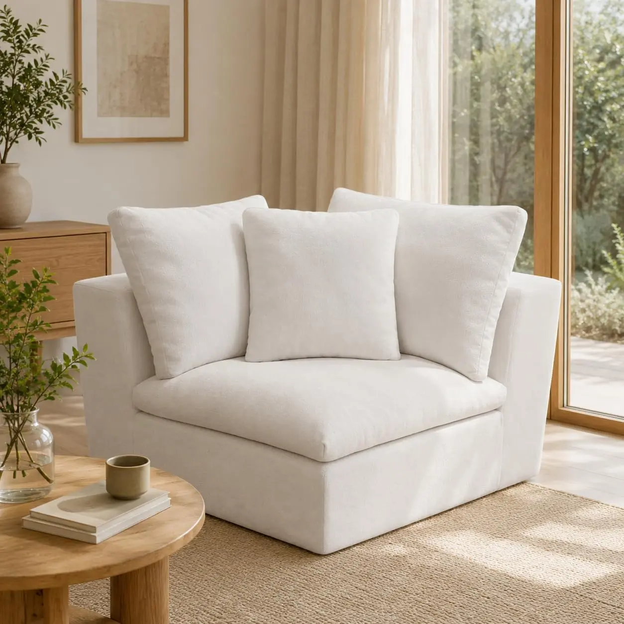 Corner Seat, Corner Sofa Chair for Cloud Sectional Couches Living Room with 2 Back Support, Modular, Boneless, White