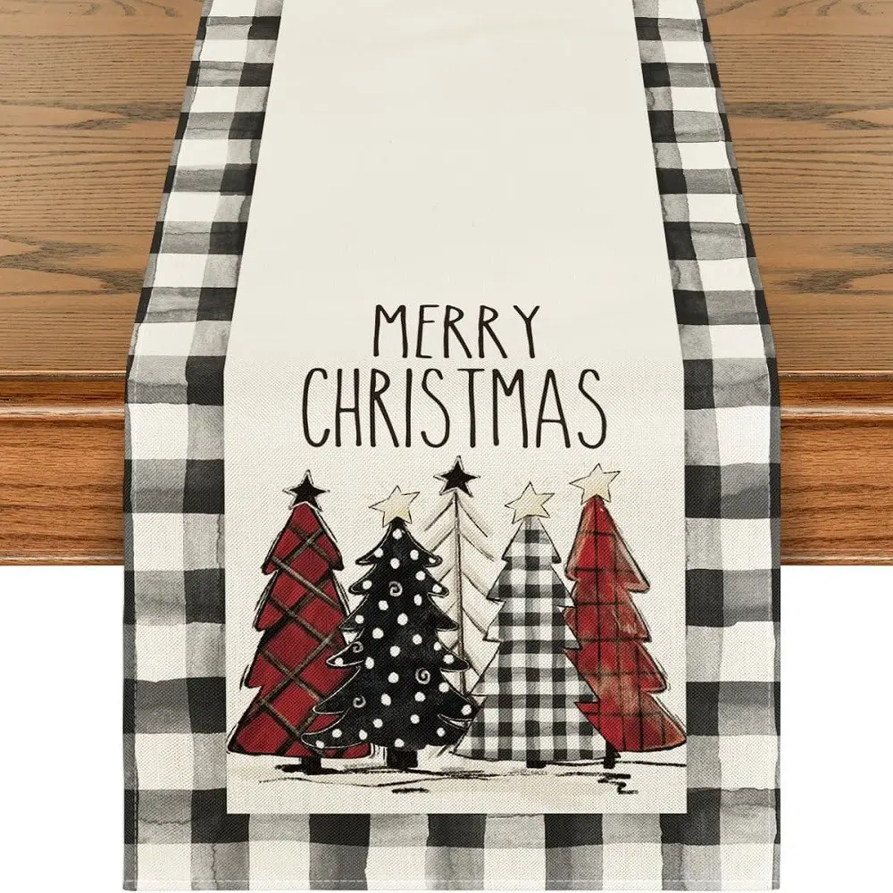 1 pcs Christmas Tree Pattern Table Runner, Merry Christmas Table Decoration, Home Kitchen Dining Room Decor, Festive Home Decor