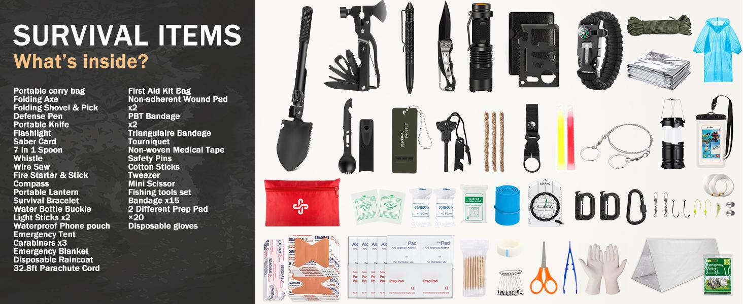 Survival Kit, 250Pcs Survival Gear First Aid Kit with Molle System Compatible Bag and Emergency Tent, Emergency Kit for Earthquake, Outdoor Adventure, Hiking, Hunting, Gifts for Men Women