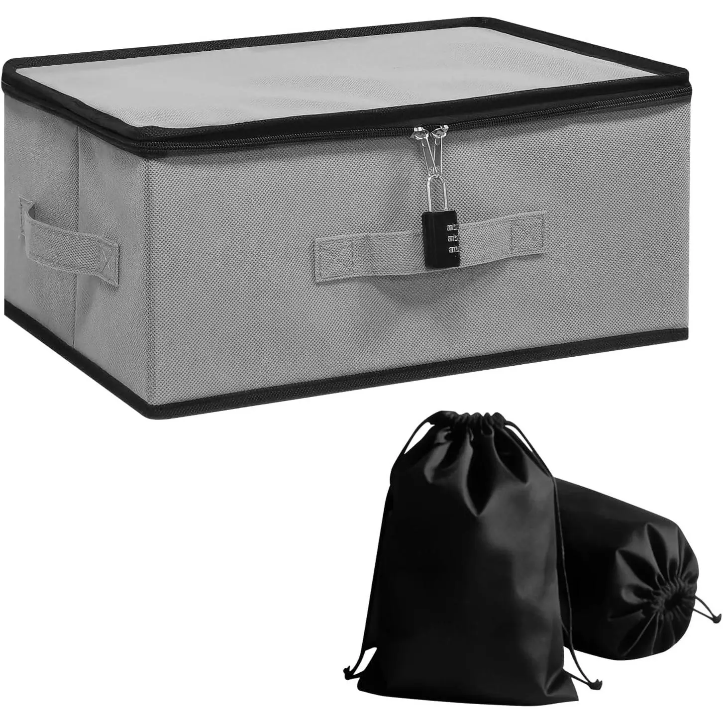 Lockable Privacy Toy Storage Box with Combo Lock, 2 Soft Toy Bags for Adult | Discreet Organizer for Personal Items, Dustproof, Stackable Design, Gray