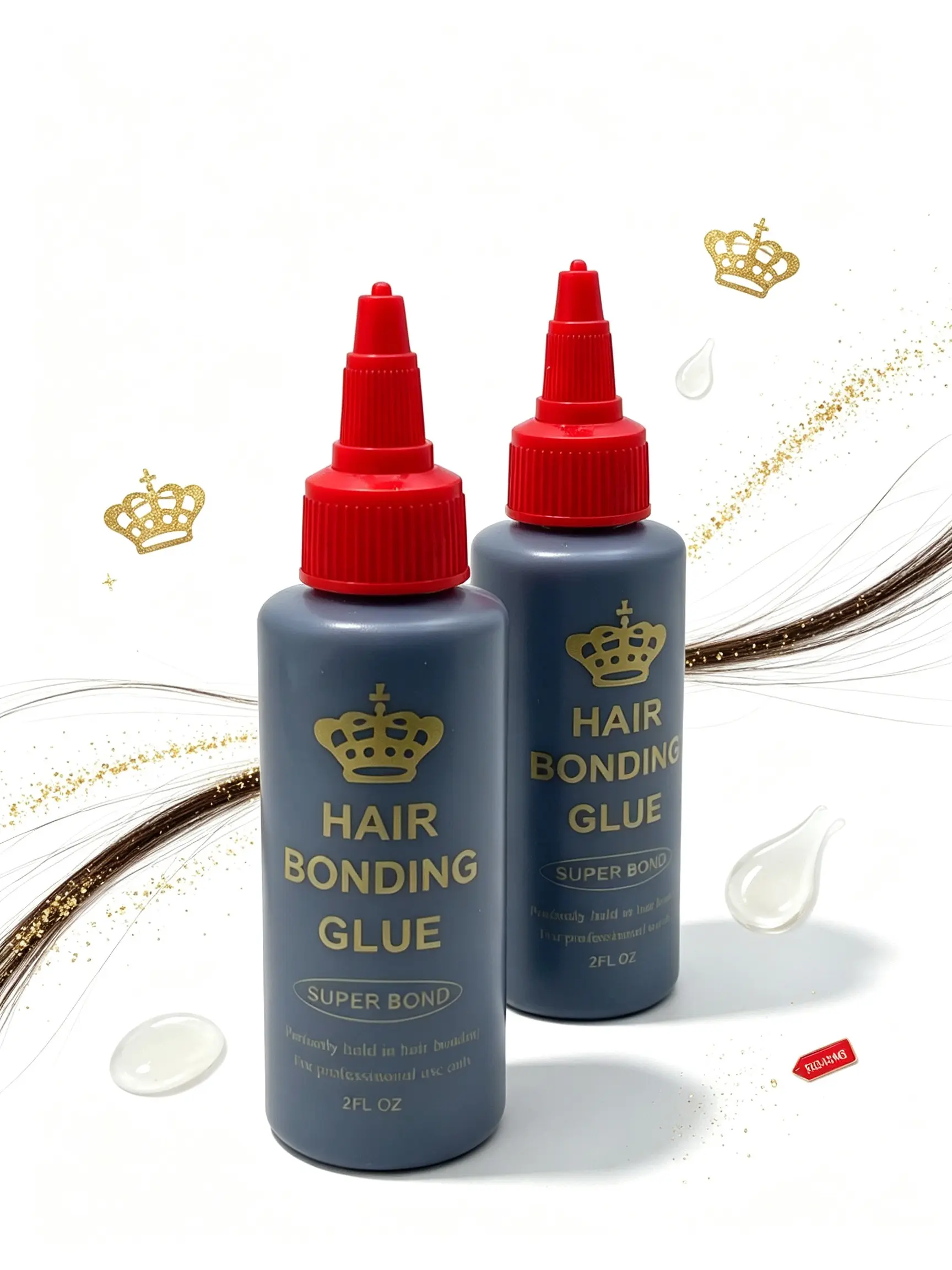 2 Bottles Pack 60ml Strong Wig & Hair Extension Glue, Small Black Bottle Premium Wig Adhesive for Hair Wefts and Wigs