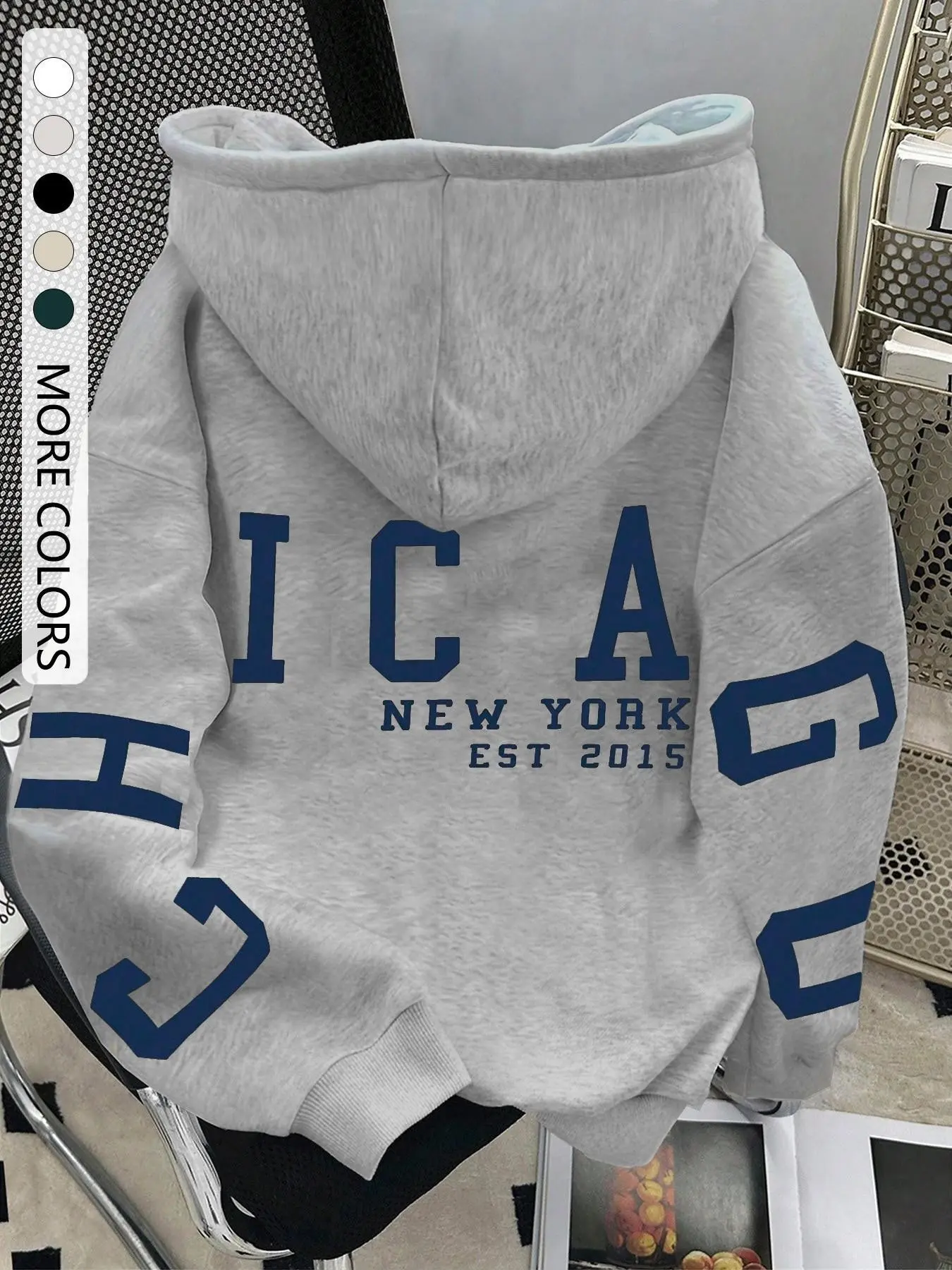 Women's Chicago Letter Print Hoodie, Casual Loose-Fit Drawstring Pocket Sweatshirt, Fall Winter Outerwear, Daily Holiday Wear, Graphic Sweatshirts