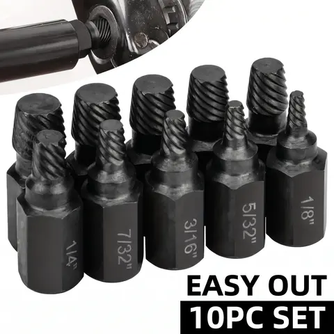 Screw Extractor Kit, 10pcs Alloy-Steel Damaged Screw Remover Set, Easy Out Broken Bolt Extractor Bits for Hex Screws, Mechanical Hardware Tools, Screw Extractor Bits