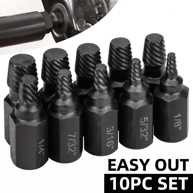 Screw Extractor Kit, 10pcs Alloy-Steel Damaged Screw Remover Set, Easy Out Broken Bolt Extractor Bits for Hex Screws, Mechanical Hardware Tools, Screw Extractor Bits