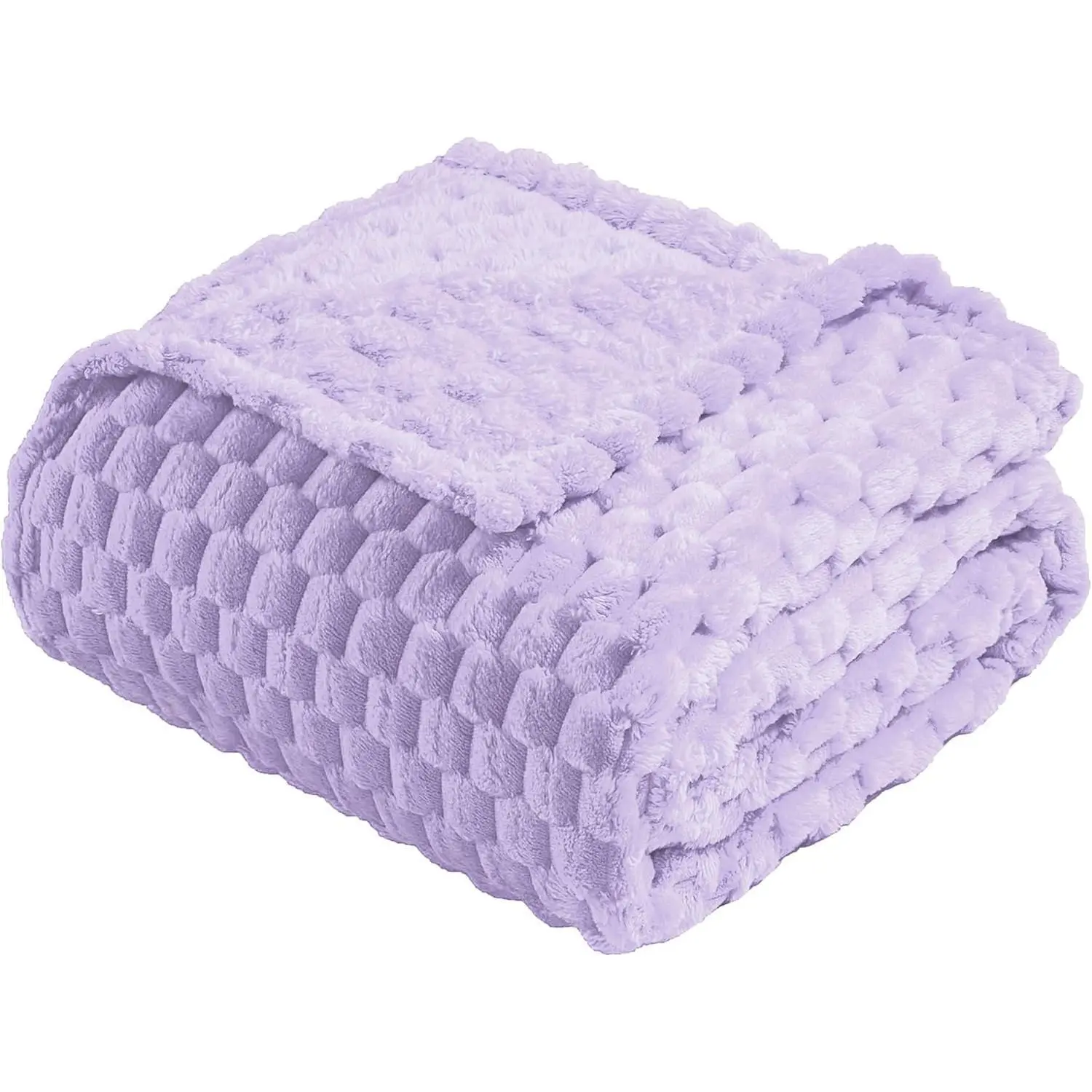 Purple-3D Jacquard Weave Polyester Flannel Fleece Microfibre Rectangular Throw Blanket - 50x40 in, 300GSM, Foldable, Machine Washable, Light Lavender, Soft Warm Cozy, for Camping, Couch, All Seasons Sleeping Gear, Compact Roll-Up, Light Purple