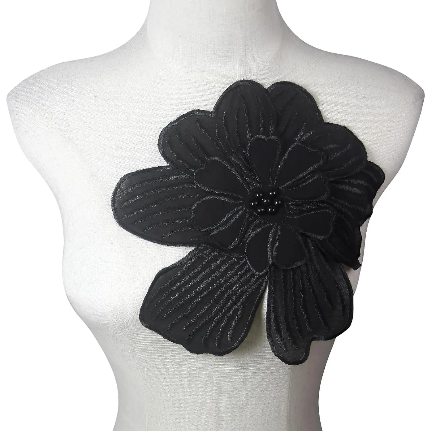 Black  Flower Embroidery Lace Applique ,Chiffon Fabric Embroidered Beads Lace Floral Appliques,Corsage Patches are Suitable for Casual Wear as well as Formal Gowns,Hats,Headwear,Dresses,Sewing.