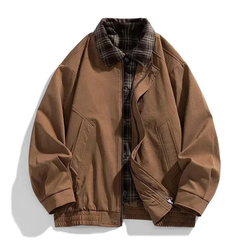 Men's Casual Loose Woven Jacket, jacket, vintage British style, color block design, perfect for autumn and winter travel camping parties everyday winter casual jacket coat Unisex Hip Hop Music Band Bomber Jacket zip-up hoodie jacket collar coat(Sheet