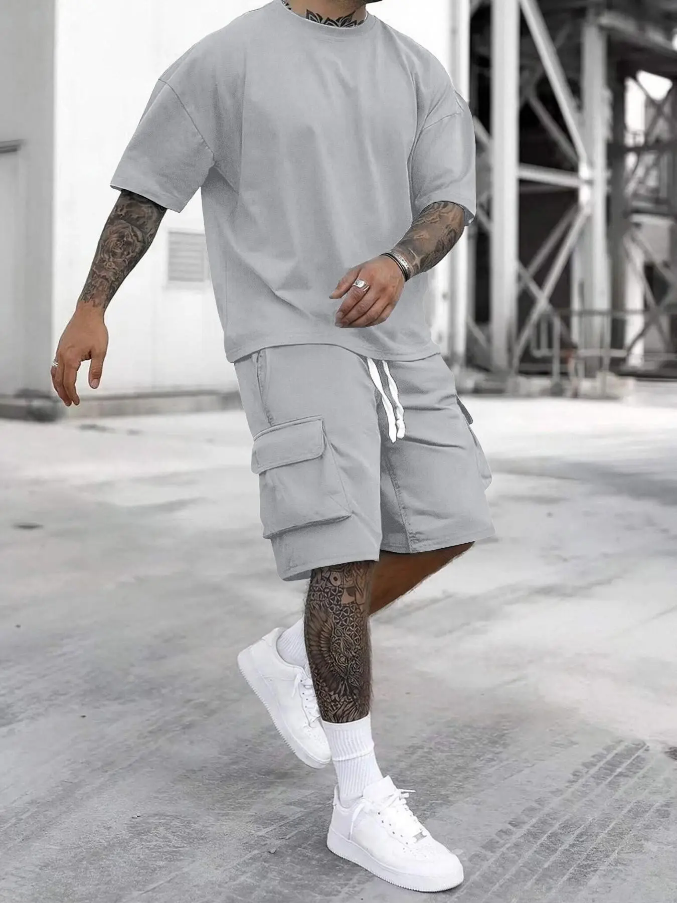 Men's Fashion Casual Sports Set, 2 Piece Pack, Loose-Fitting, Plain Pattern, Ideal for Daily Wear, Comfortable and Stylish, Sporty Style Clothes, Sweatsuit Sets, Streetwear Tracksuit Set, Sportswear Set, Casual Sweatsuit Outfits
