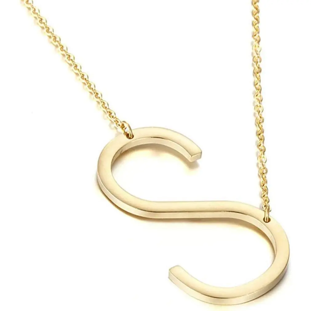 MOMOL Sideways Initial Necklace for Women Gold Plated Large Letter Necklace | Sideways Initial Necklace 18K Gold Plated Stainless Steel Large Big Letters Pendant Persoanlized Name Necklaces