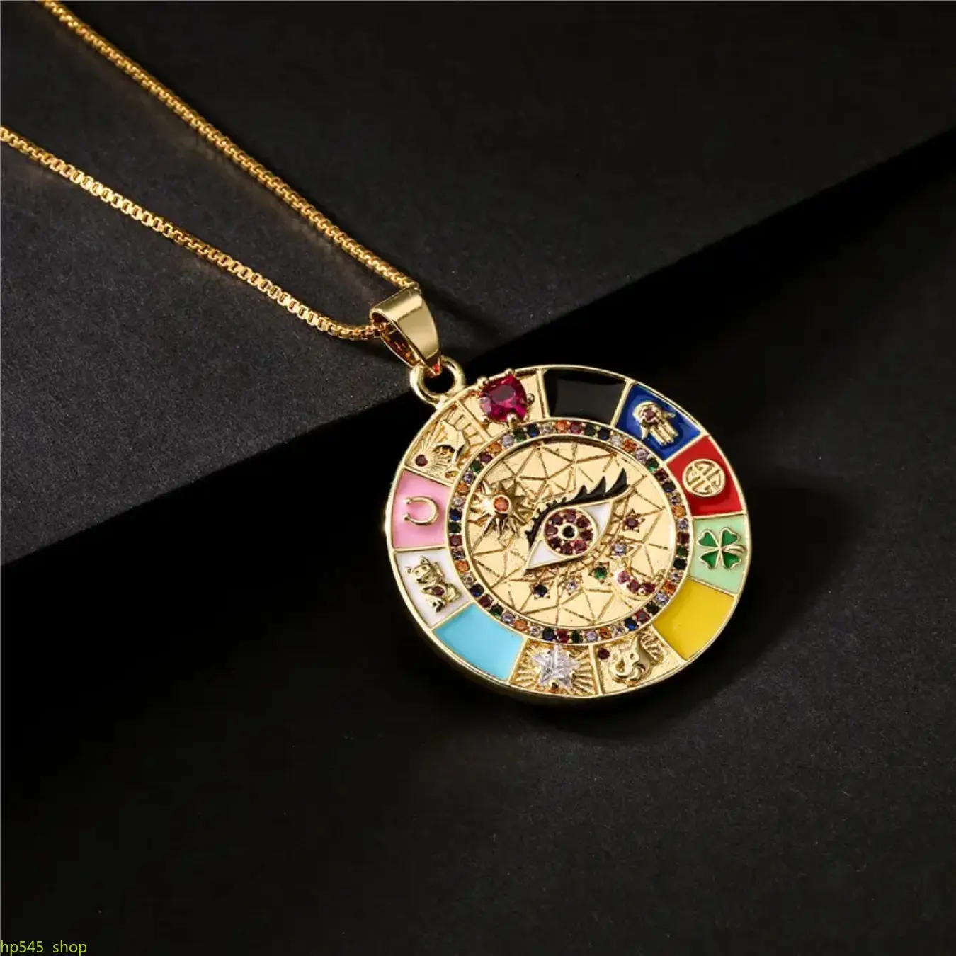 Evil Eye Pendant Necklace for Women, Gold-Tone Copper Jewelry, Oil Dripping Craft, Daily Wear for Casual Outfits, Fashion Pendants, Exquisite Trendy Pendant, Gold Aesthetic homedecor