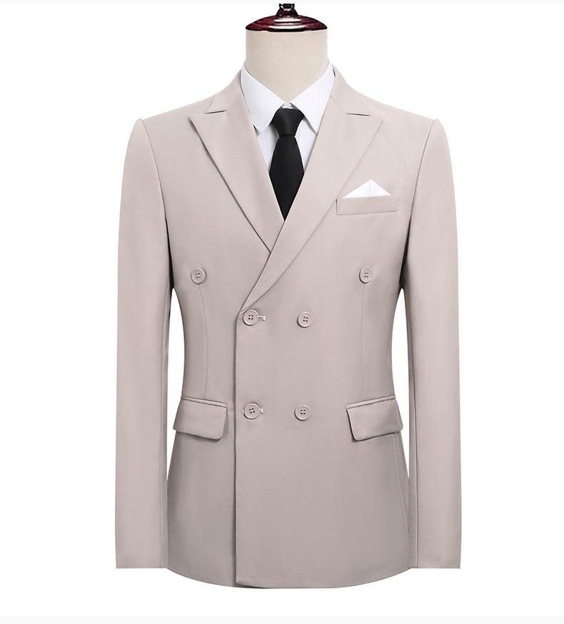 Men's Slim Fit Double-Breasted Suit  Peak Lapel Business Formal Groom Wedding Blazer With Side Vents