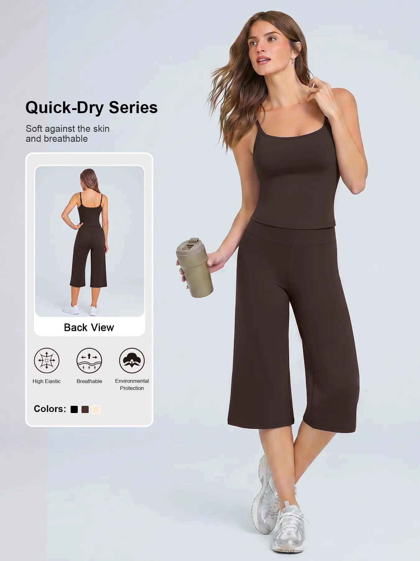 Women's 2 Pieces Workout Set New Yoga Tank Top High Waist Quick-Dry Casual Capris  Wide Legging Running Outdoor Yoga Set  Comfortable and Stylish High Elastic Activewear