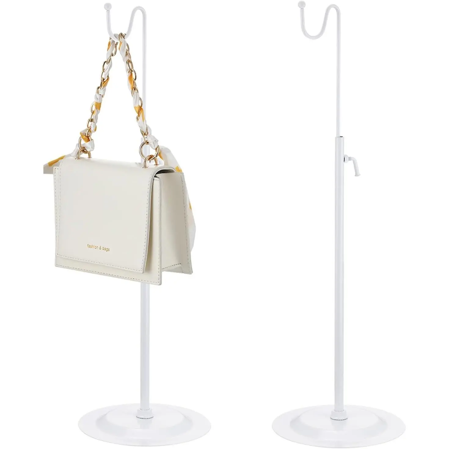 Women's 2-Pcs Adjustable Height Bag Display Stands, Hanging Purse Holders with Hook for Home Boutique Store Counter Retail (White)