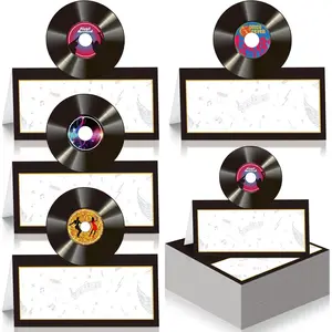 48 Pcs 50s Music Party Table Place Cards Decoration Rock and Roll Vinyl Records Decorations Casino Night Birthday Party Supplies for Adult Seating Cards Music Birthday Decor