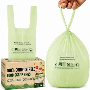 Compost Bags with Handles - 50 count 1.6 Gallon/6 Liter Compostable Trash Bags, Small Trash Bags, Certified By BPI And OK Compost,  Scrap  Bags