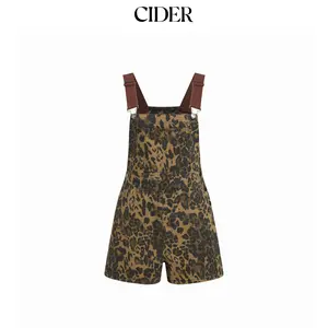 Cider Denim Leopard Overalls With Adjustable Straps