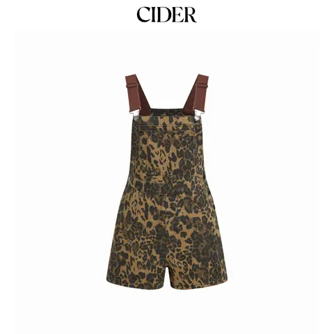 Cider Denim Leopard Overalls With Adjustable Straps