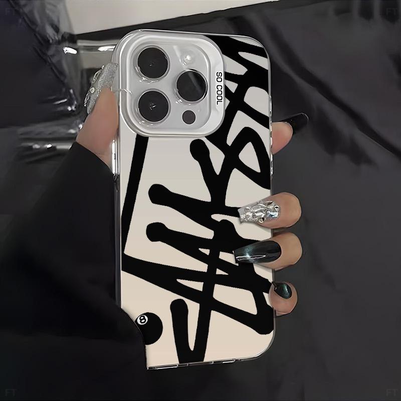 Trendy Black English Graffiti Pattern Case for iPhone 17 16/15/14