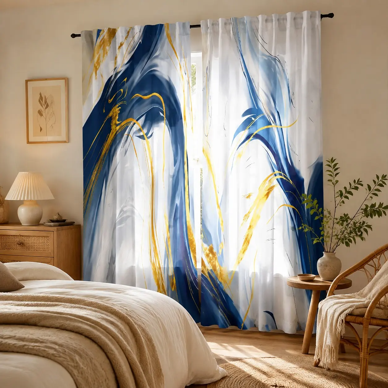 2-piece set of blue gold marble fluid patterned curtains abstract art semi blackout curtains light luxury style living room bedroom decoration fabric curtains year-round room decoration curtains