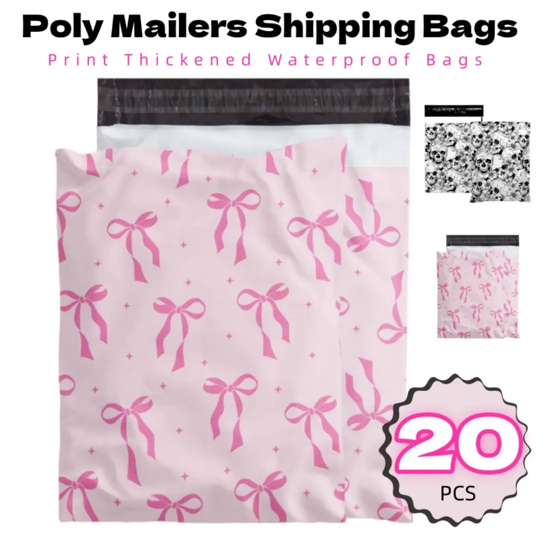20Pcs Printed Poly Mailers Shipping Bags, Postal Bags, 2 Styles Pink Bow / Black White Skull Flower Waterproof Thick Self Adhesive Mailing Bags, Tear Resistant Packaging Envelopes for Clothing Cosmetics Gifts, Small Business Holiday Packaging Supplies