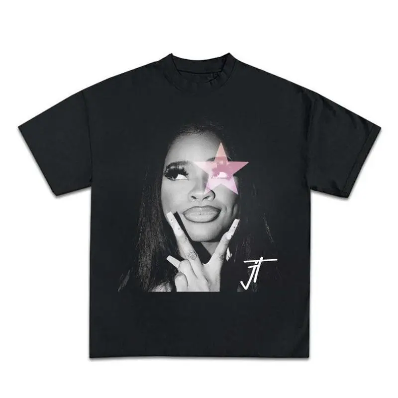 200g 100 Percent Cotton Jt Signature Pink 1 Hard Light Star Graphic Tee Vintage Trendy Black Crewneck Round Neck Short Sleeve Unisex Top Casual Streetwear For Daily Wear Summer Ideal Gift For Women And Men Womenswear