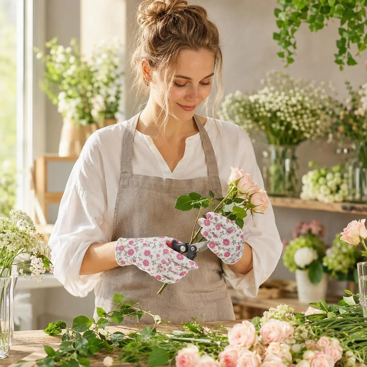 Fingered Floral Print Gardening Gloves - Breathable, Anti-Scratch, Flexible Work Gloves That Protects Hands for Home Improvement#home improvement#homeupgrade#GardeningGloves#FloralWorkGloves#BreathableWorkGloves#HomeCleaningEssentials#FloristTools, Outdoo