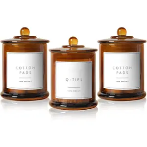 3 Pack Qtip Holder Dispenser, 16oz Bathroom Organizer and Storage Canisters, Glass  Jars with Lid -  Decor, Room Decor Aesthetic ()