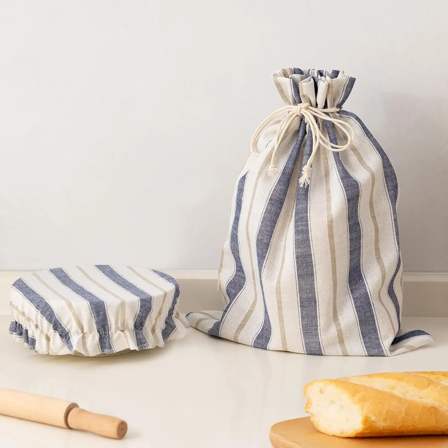 Linen Bread Bag for Homemade Sourdough Bread with Proofing Cover,  Linen Sourdough Bread Storage Bag - Plastic Lined - with Proofing Bowl Cover