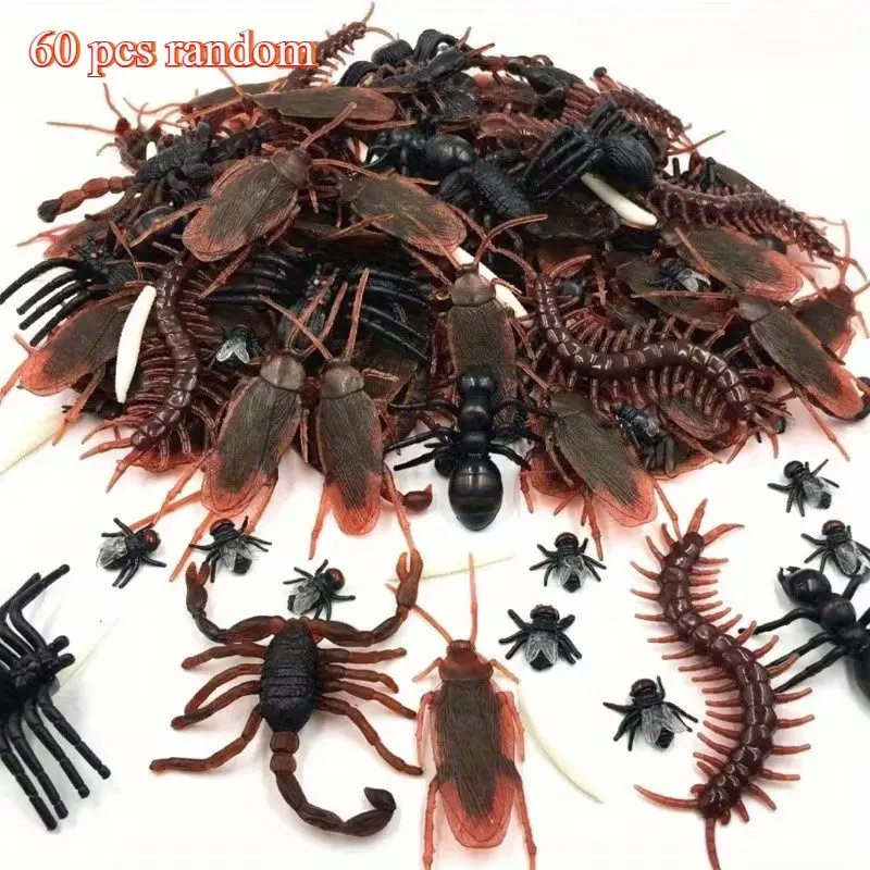 Halloween 30PCS/60PCS Random Fake Plastic Bugs Set, Realistic Cockroaches, Flies & Assorted Insects, Prank Toys for Haunted House Decorations, April Fools' Day, Party Favors & Gag Gifts