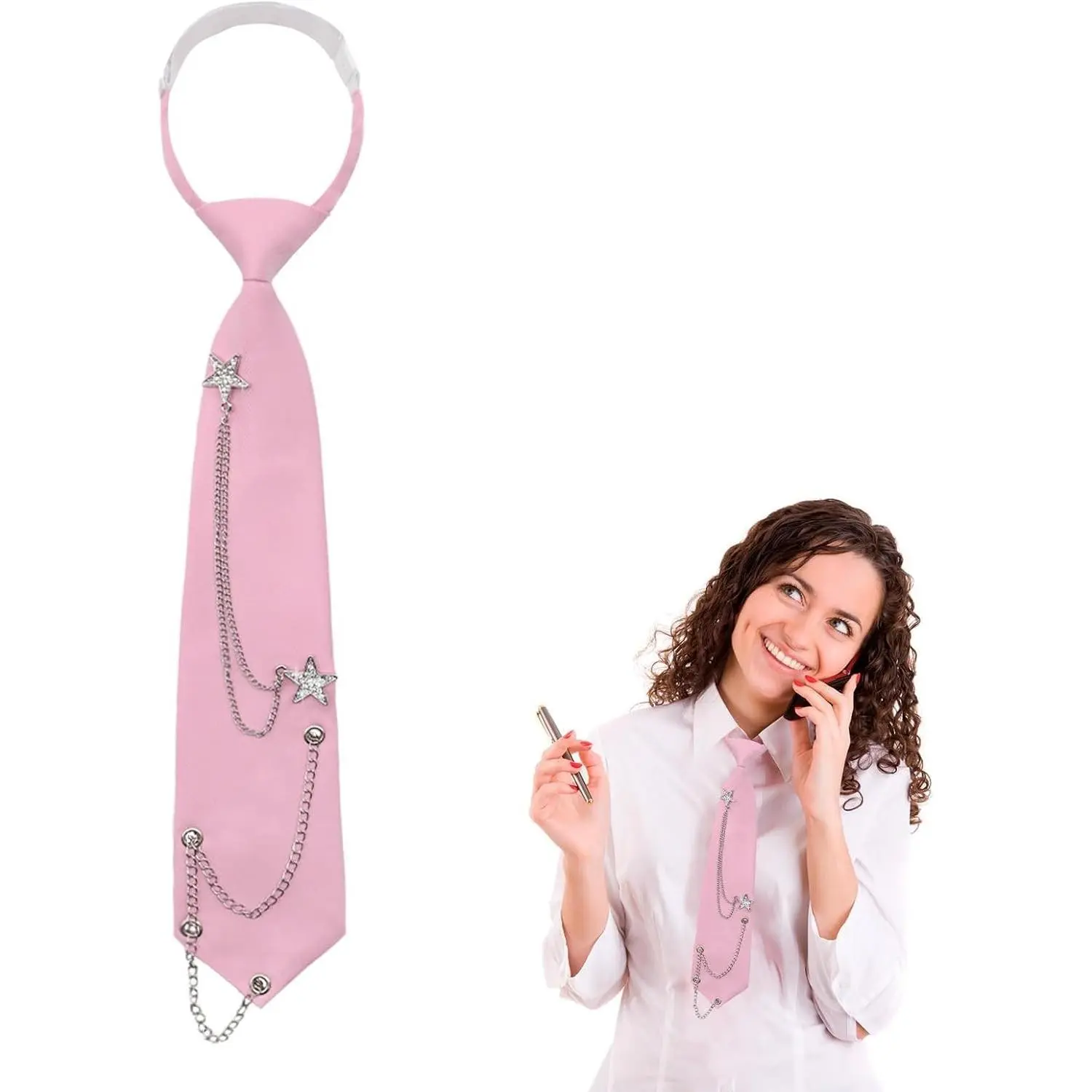 Women's Pre Tied Black Adjustable Fashion Necktie for Party Cosplay Casual
