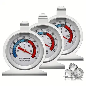 Refrigerator Thermometer (-20~80°f), Stainless Steel Freezer Thermometer, Analog, Kitchen Use, Refrigeration, Freezing, 4 Color Ranges, Hook Base