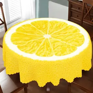 2D Flat Party Tablecloth 1pc, Fresh Lemon Pattern, Polyester Material, Ideal for Thanksgiving, Christmas, Coffee Tables, Indoor/outdoor Decor