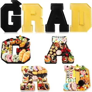 Graduation Charcuterie Board Fillable GRAD Trays 4 Pcs 13.7" Disposable Plastic Letter Shaped Boxes for Chocolate Candy Cookie Snacks Cupcakes Container Decor Photo Props Table Centerpiece Ideas Class of 2026 High School College Grad Party Supplies Gifts