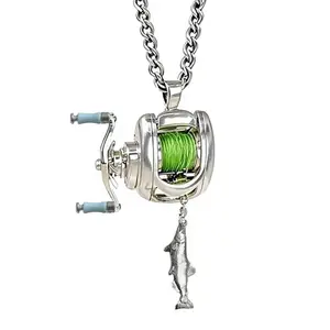 Mini fishing reel necklace, Rotating Handle Spinning Reel Pendant Keychain, Gift for Fishermen Angler Jewelry