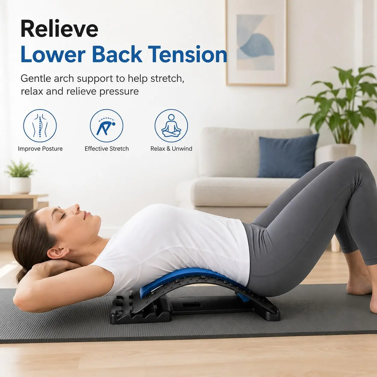 4-Level Adjustable Back Extension Board, Lumbar Support Correction Board, Nbr Soft Strips, Compact Trainer, Ideal for Office Workers