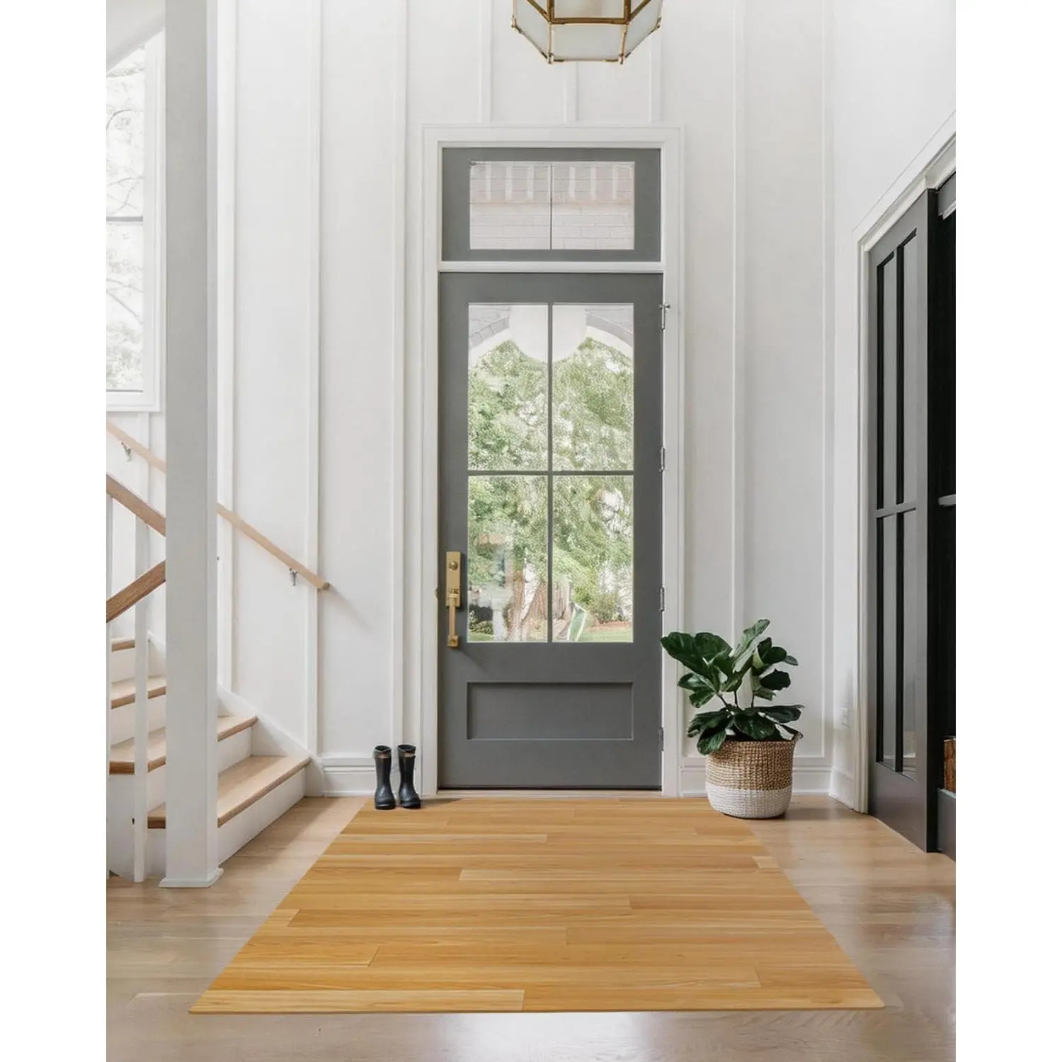 3'×5' Non Slip Vinyl Rug  1.8mm Thick, Woodgrain  Vinyl Floor Mat for Dining Table, Kitchen, High Traffic, Low Profile Area Plastic Floor Protector,Wear Resistant PVC Rug Cover Roll