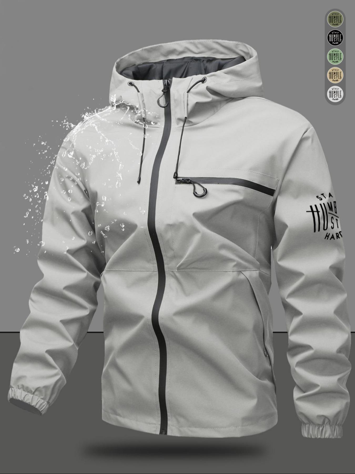 Men's Zip Up Hooded Jacket, Casual Regular Fit Long Sleeve Waterproof Windproof Lightweight Jacket for Outdoor Activities, Fashion Men's Outerwear for All Seasons Coats