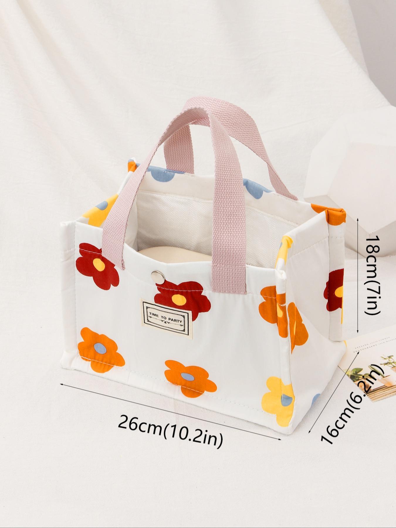Casual Matching Letter Patch Lunch Bag, Durable Lunch Bag, Large Capacity Picnic Bag, Portable Lunch Bag with Handle, Thermal Lunch Bag