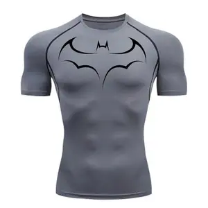 Bat Printed Men's Tight T-Shirt Running Compression Compression T Shirt Gym Fitness Jogging Short Sleeve Male Casual Shirt Tops