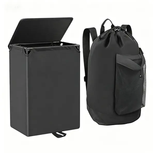 2-in-1 Laundry Hamper 60L with Laundry Backpack, Waterproof Laundry Basket with Lid, Laundry Bag with Shoulder Straps and Mesh Pocket, Hamper for College Dorm Travel Apartment Laundromat