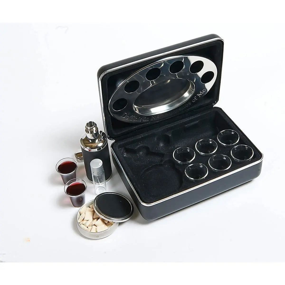Synthetic Durable Portable Communion Set with 6 Glasses, Stainless Steel Bread Container, Serving Tray, 100ml Juice Container & Anointing Oil Bottle for Home Supplies Storage & Organization