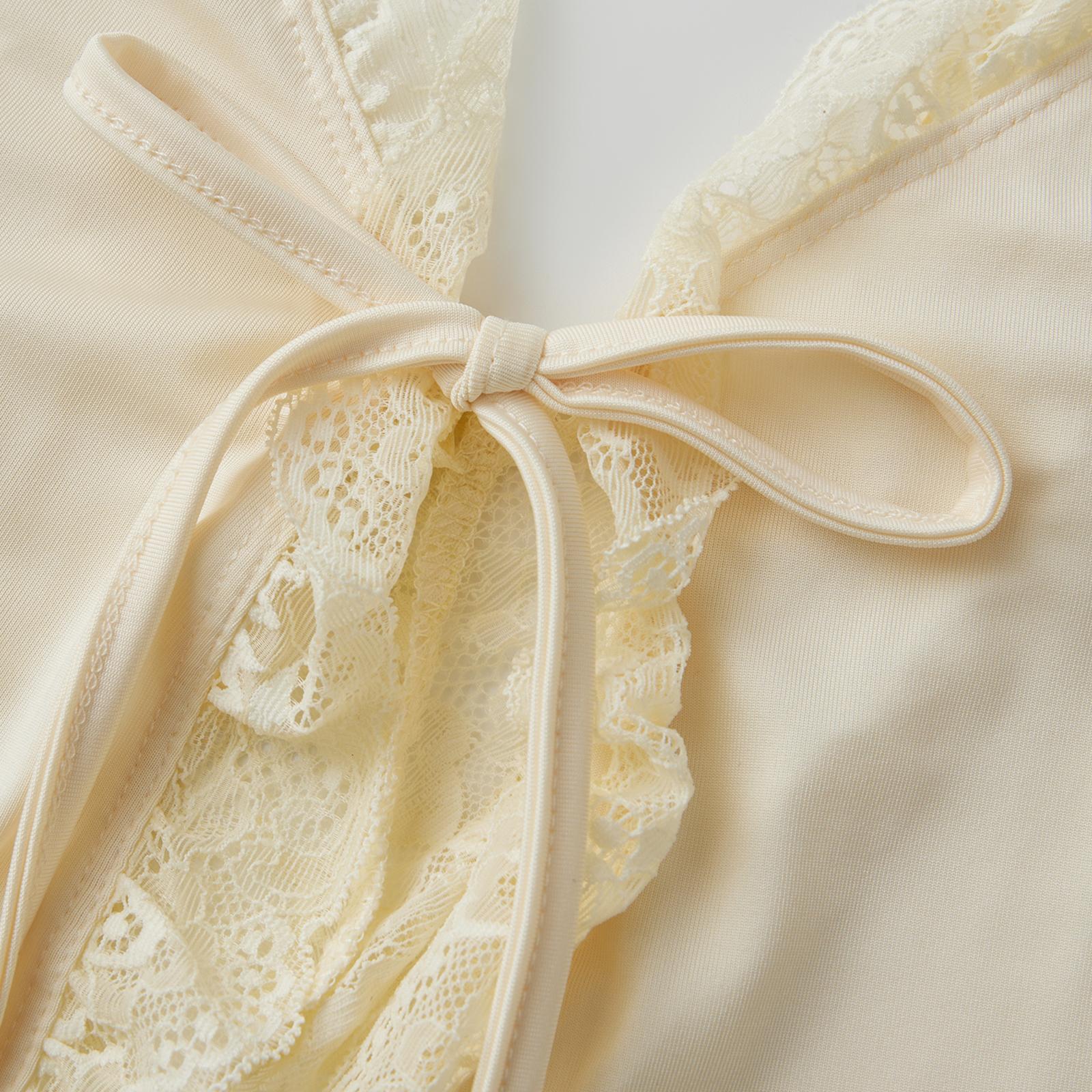 Women Ladies Female 2 Piece Pajamas Set Lace Patchwork Tie Front Camisole and Elastic Splits Shorts for Loungewear Soft Sleepwear Nightwear