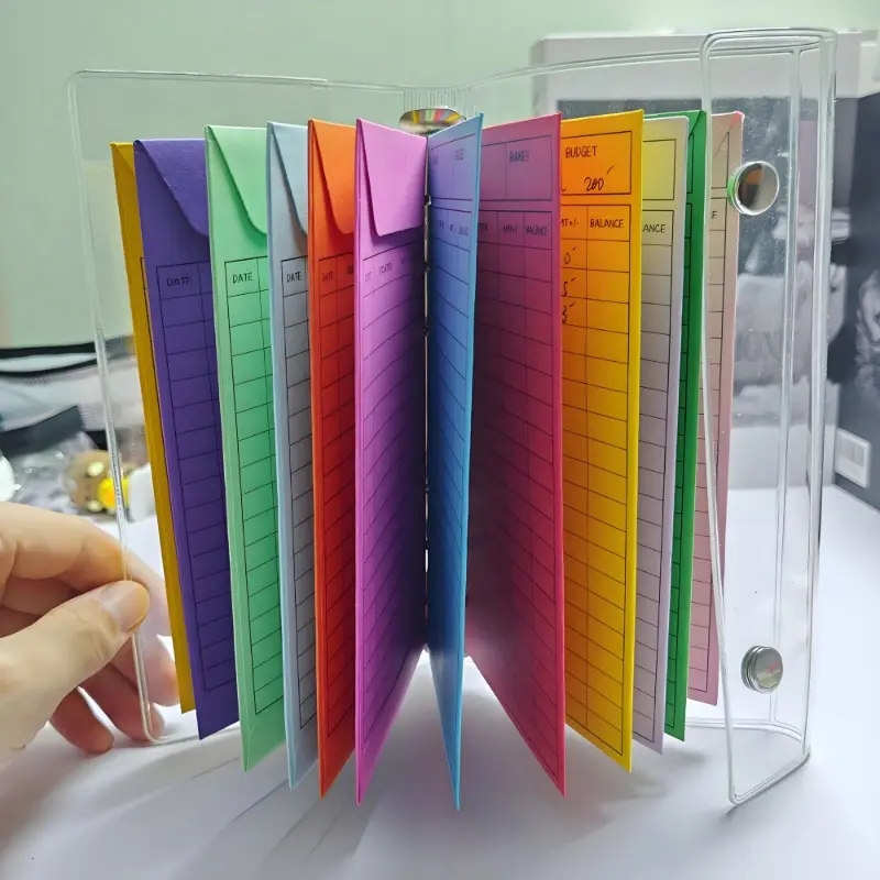 12 envelopes and binders/A6 translucent case model, economical envelopes available in 12 colors, binders with double clips, perfect for financial management, savings challenges, and the perfect office supplies.