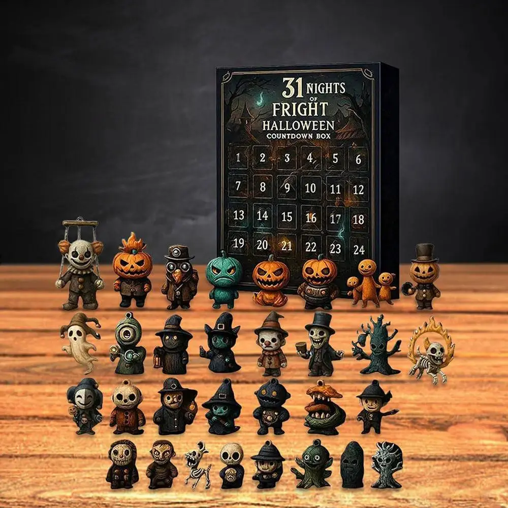 Halloween Advent Calendar Countdown Box, 31 Days of Surprise Scary Figures, 31-Piece Mini Dolls for Kids & Women Holiday Gifts, Spooky Season Blind Box & Miniature Horror Desk Decor