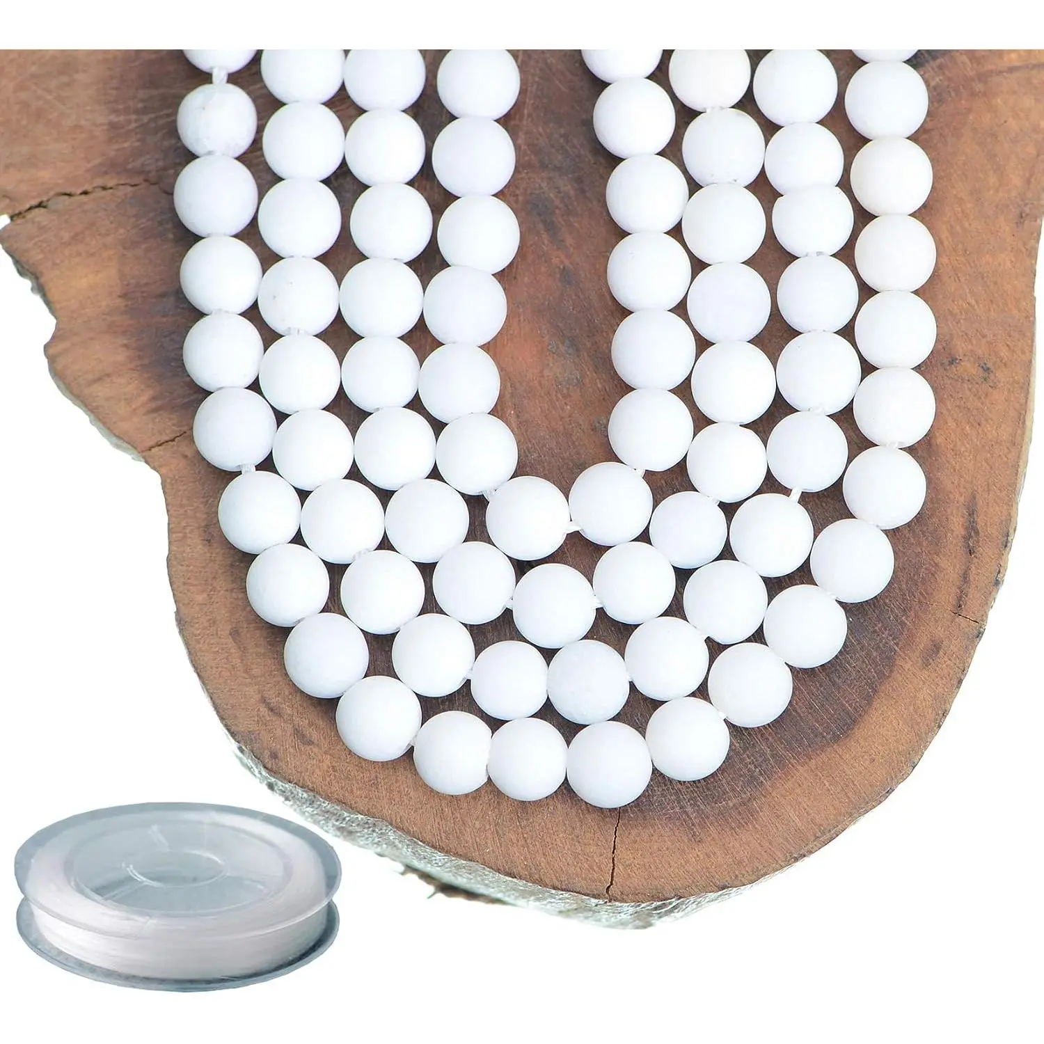 6mm  Matte White  Round  Frosted 120 count Loose Beads for  Making Bracelet with Stretch Beading Cord
