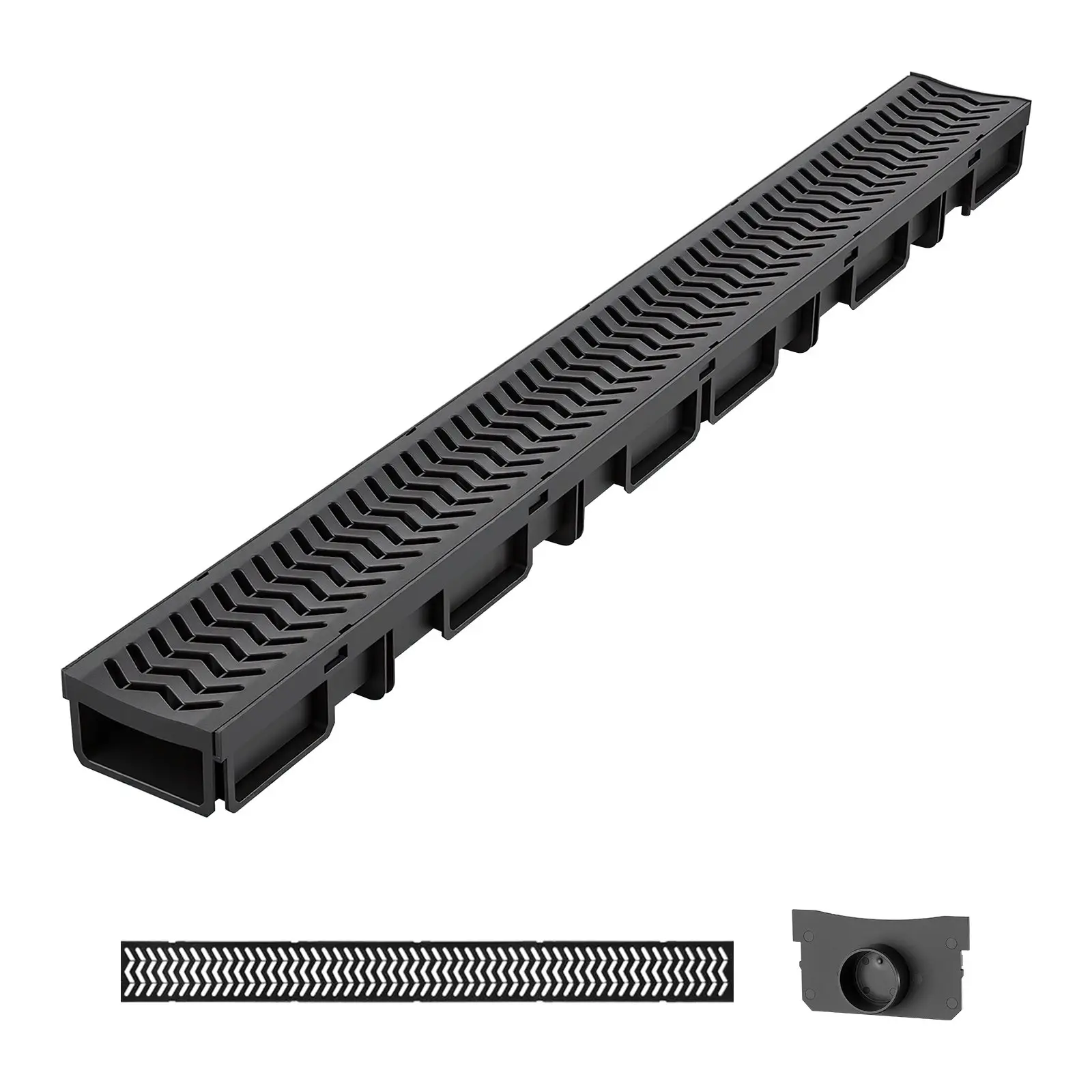 VEVOR 5-Pack HDPE Linear Trench Drain System, 39.6x4.1x2.4 In Channel Drain with Grates & Caps, Premium Outdoor Tool for Driveways/Yards, Patio Use