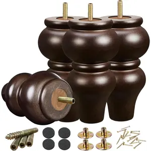 6 Inch Wood Furniture Legs Pack of 4, Round Espresso Mid Century Sofa Couch Desk Legs, Sofa Replacement Parts for Dresser, Sideboard, Recliner, Coffee Table