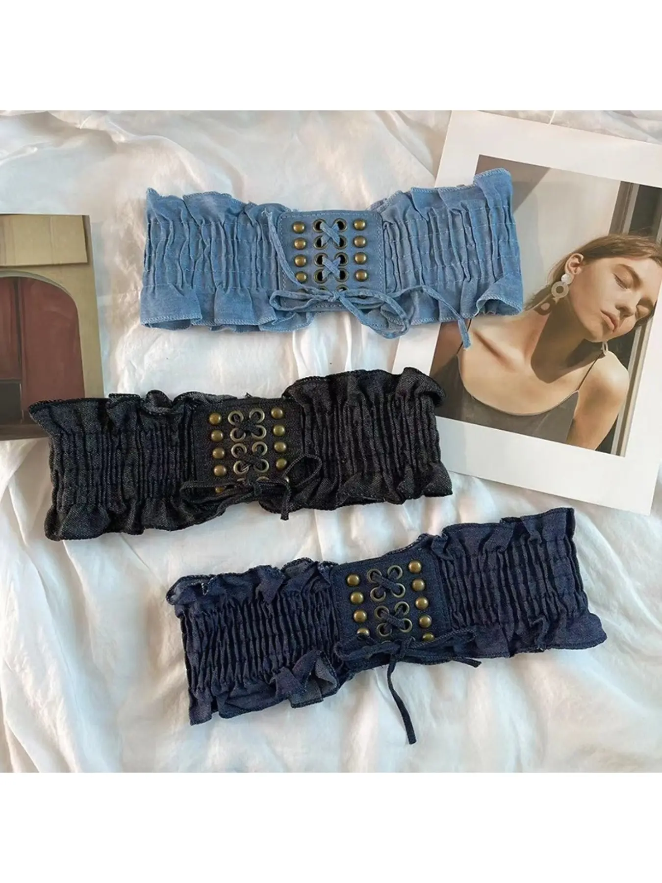 Denim elastic girdle, elastic waist straps, adjustable waist, tummy control, slimming, daily wear with dresses
