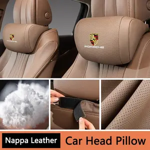 Car Seat Neck Pillow Leather Headrest Lumbar Waist Support, for Porsche 911 928 Cayenne Panamera Macan Boxster Carrera-Gt, Comfortable Car Interior Accessory
