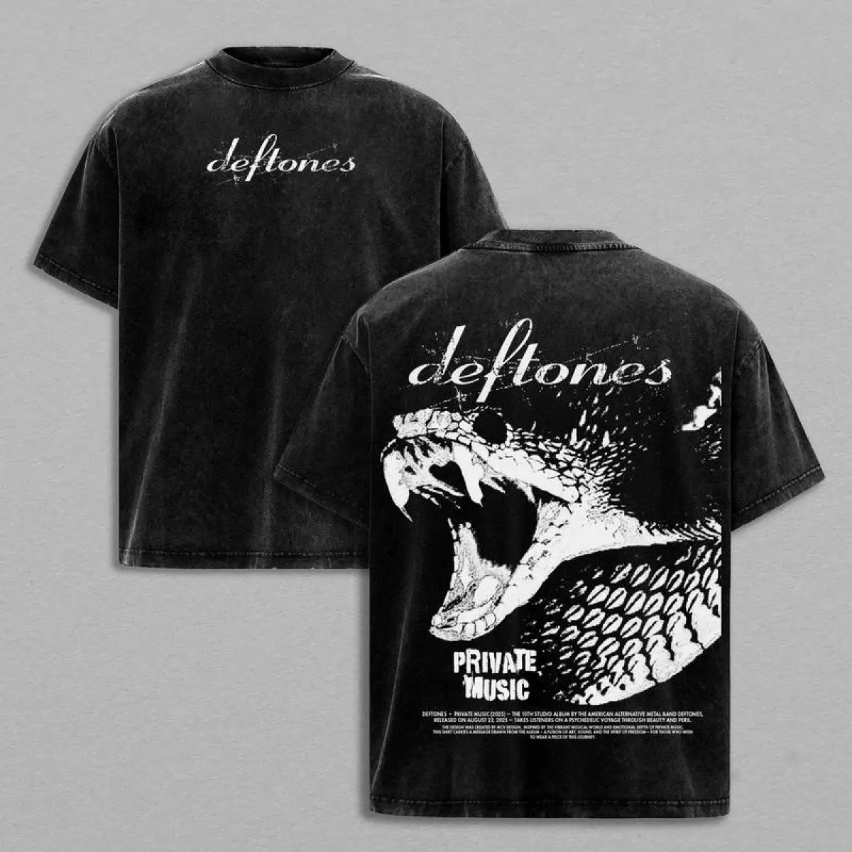 100%Cotton Oversized Short-Sleeve Round Neck T-Shirt - Deftones Private Music Album Double-Sided Print, Retro Rock Metal Band Streetwear, Fits Every Day, Quality Fabric, Gift for Music Lovers Casual Graphic